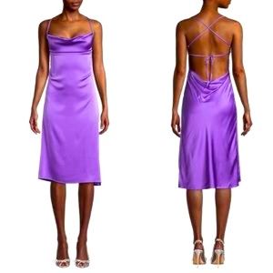 NWT! Never Worn WeWoreWhat Cowl Neck Tie Back Dress. Size Medium. Neon Purple